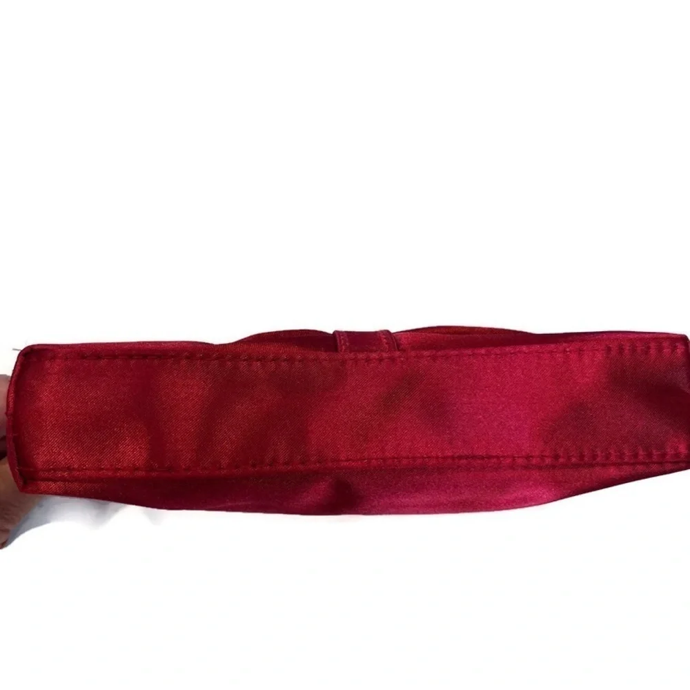 LANCOME Red Satin Pleated Makeup Pouch or Evening Clutch Bag Date Night Formal